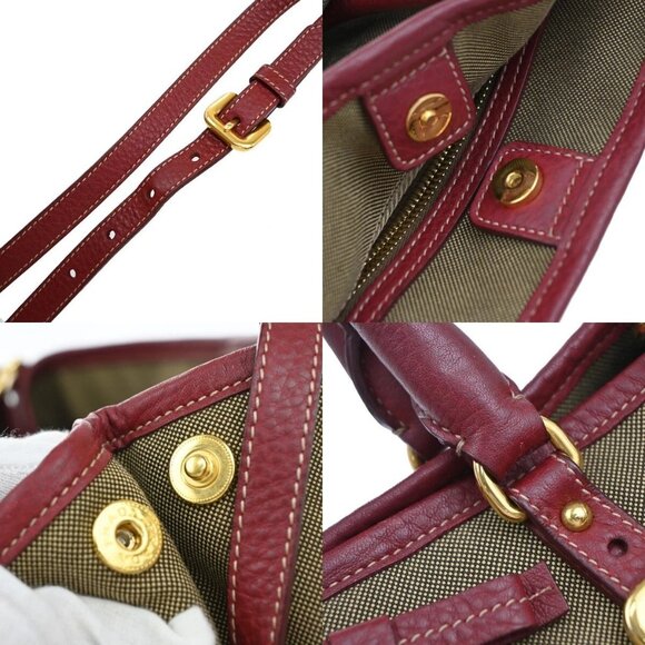 PRADA MILANO Logo 2Way Shoulder Hand Bag Canvas Leather Brown Red 79EE817 - Picture 9 of 16